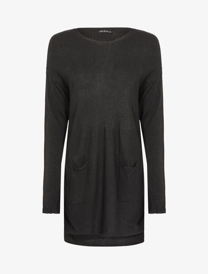Robe pull à grandes poches - Noir - 1