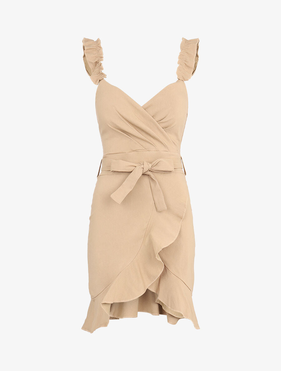Tunique moulante coupe portefeuille - Beige - 1