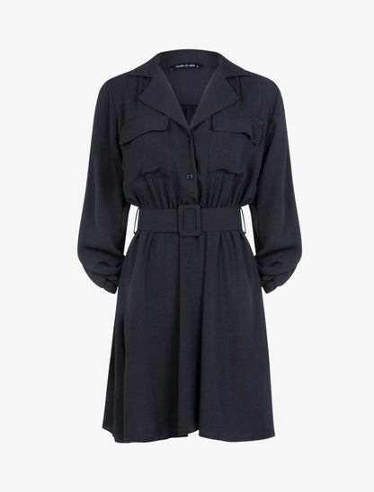 Robe style chemise coupe patineuse - Noir - 1