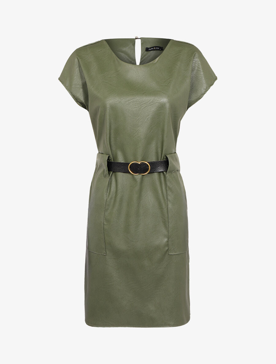 Robe coupe droite en simili - Kaki - 1