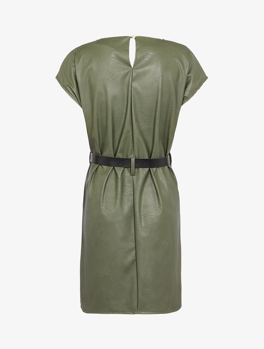Robe coupe droite en simili - Kaki - 2