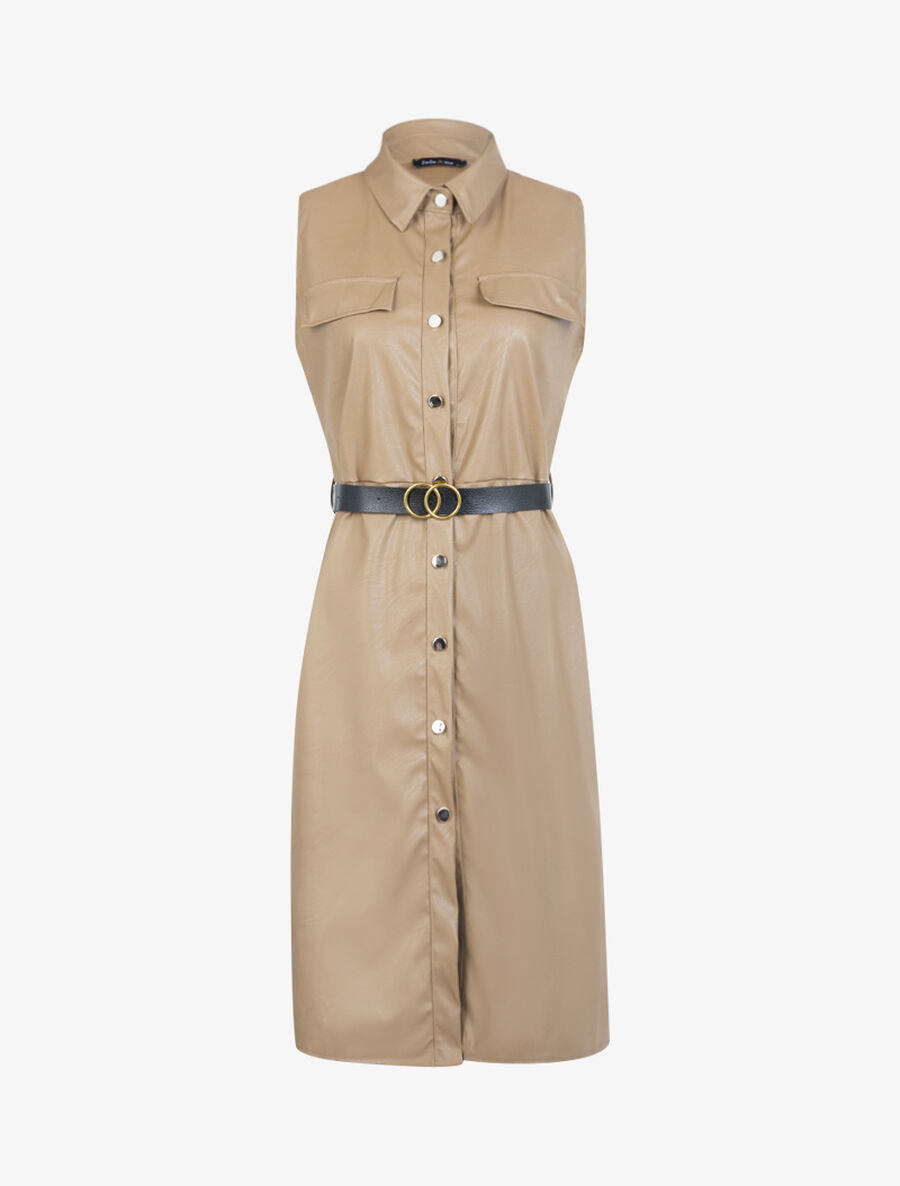 Robe mi longue en simili - Camel - 1