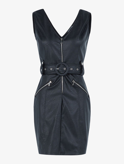 Robe ajustée en simili - Noir - 1