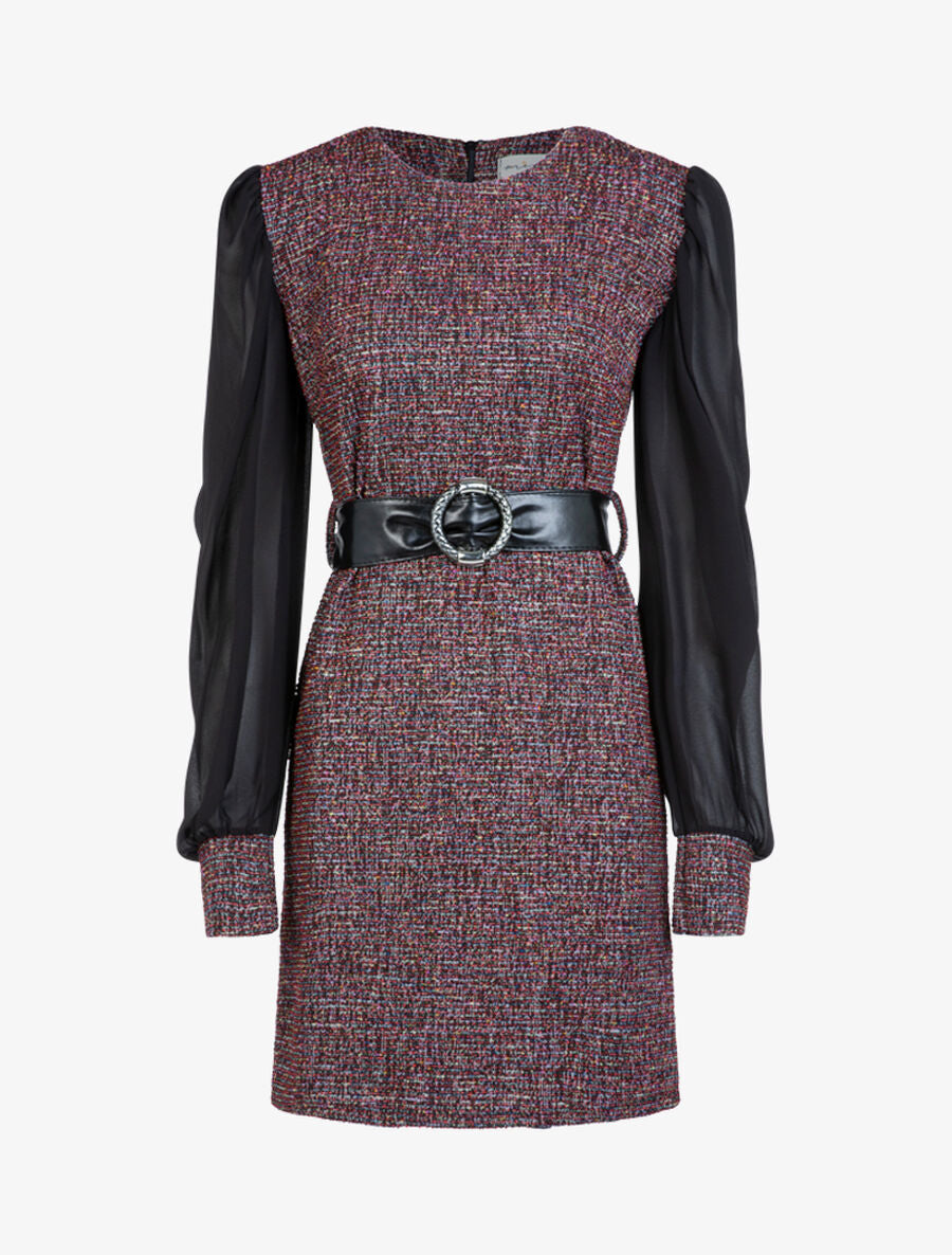 Robe en maille texturée multicolore - Rouge - 1