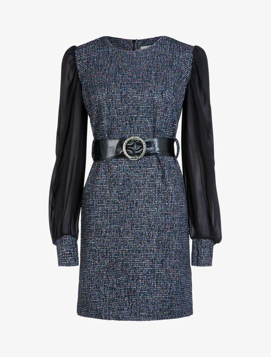 Robe en maille texturée multicolore - Marine - 1