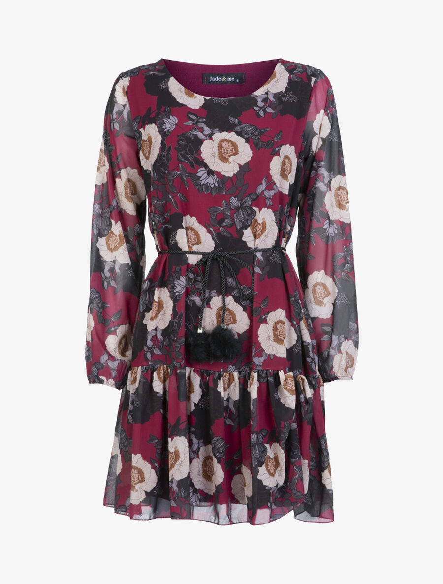 Robe en voile à imprimé floral - Lie de vin - 1