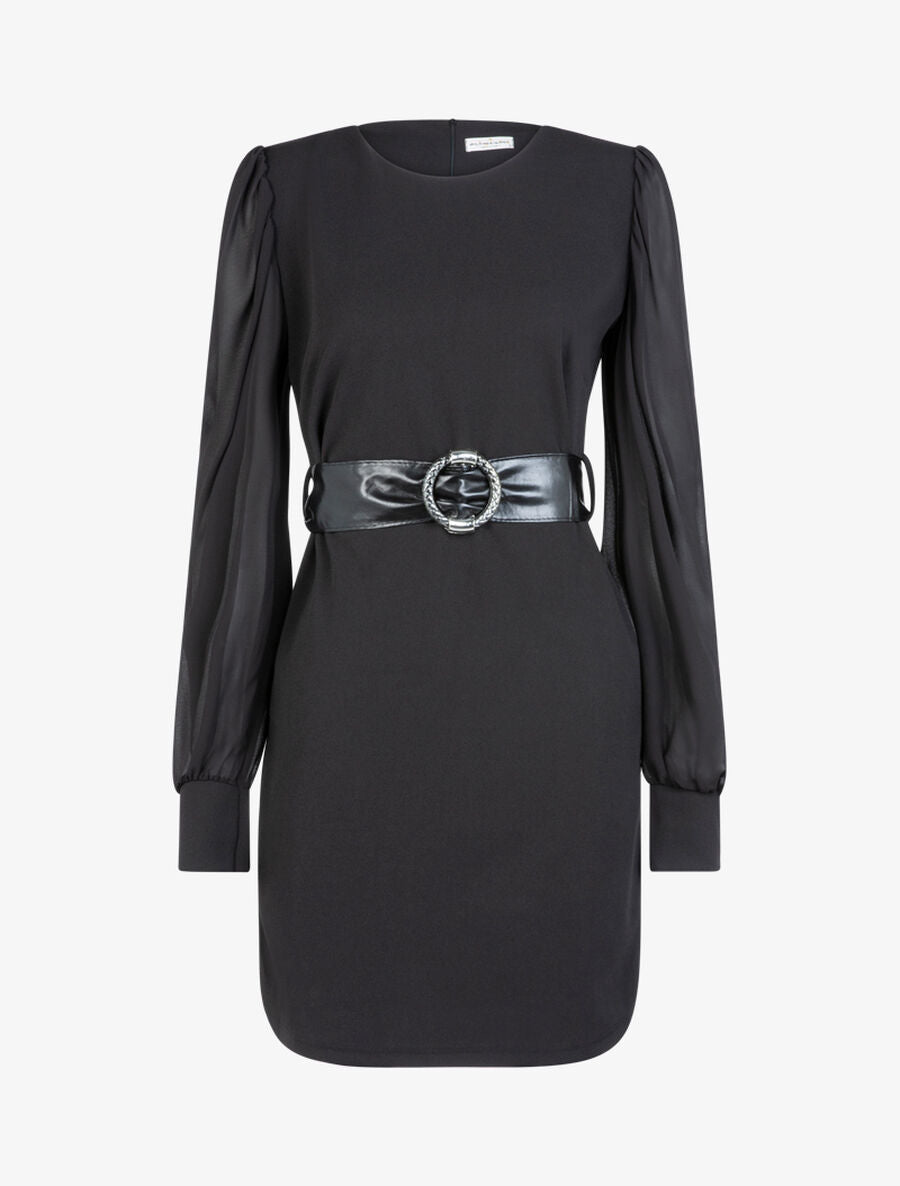Robe à manches gigot ajourées - Noir - 1