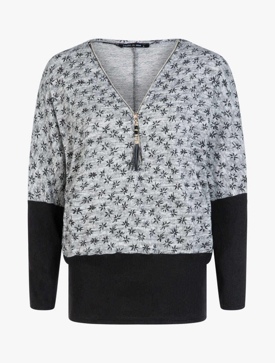 Pull chauve souris à imprimé petites fleurs - Gris - 1