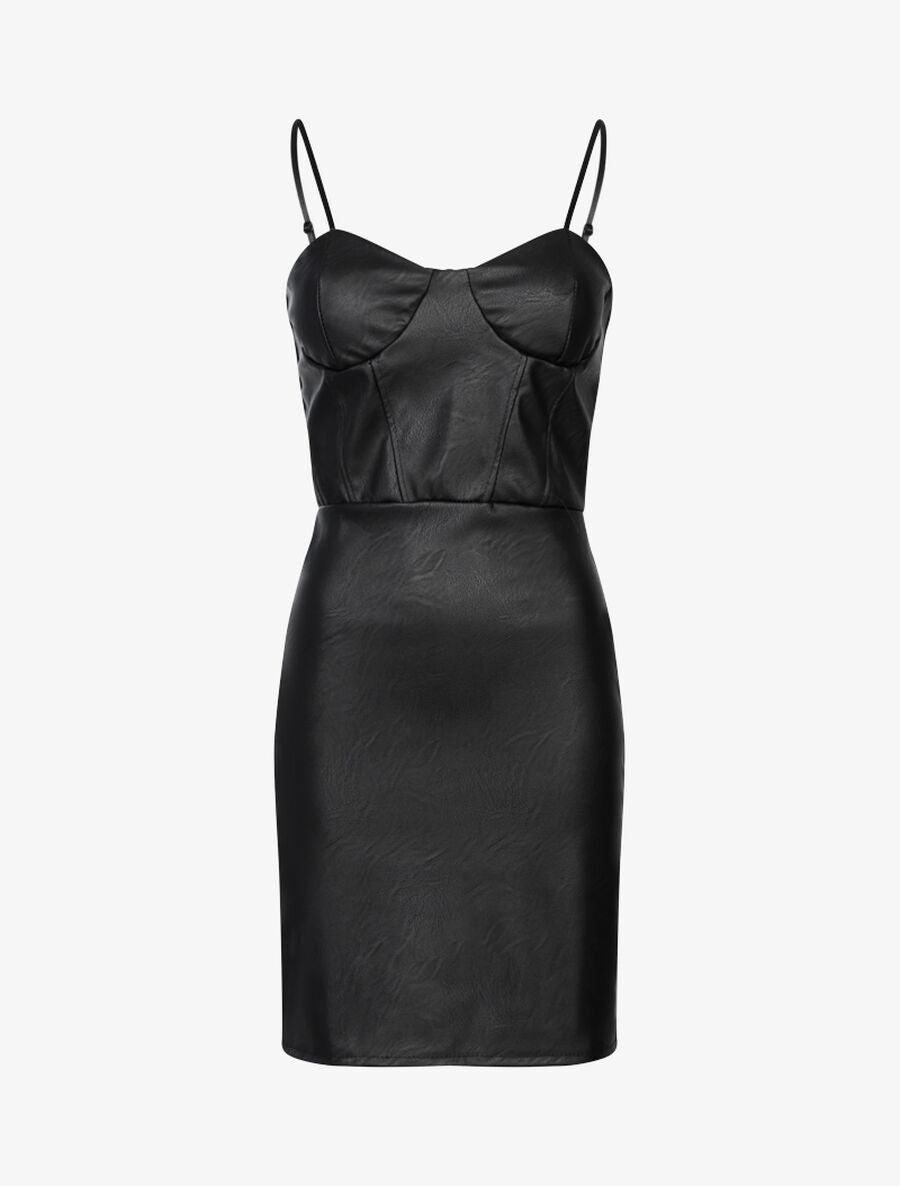 Robe en simili à buste à coutures - Noir - 1