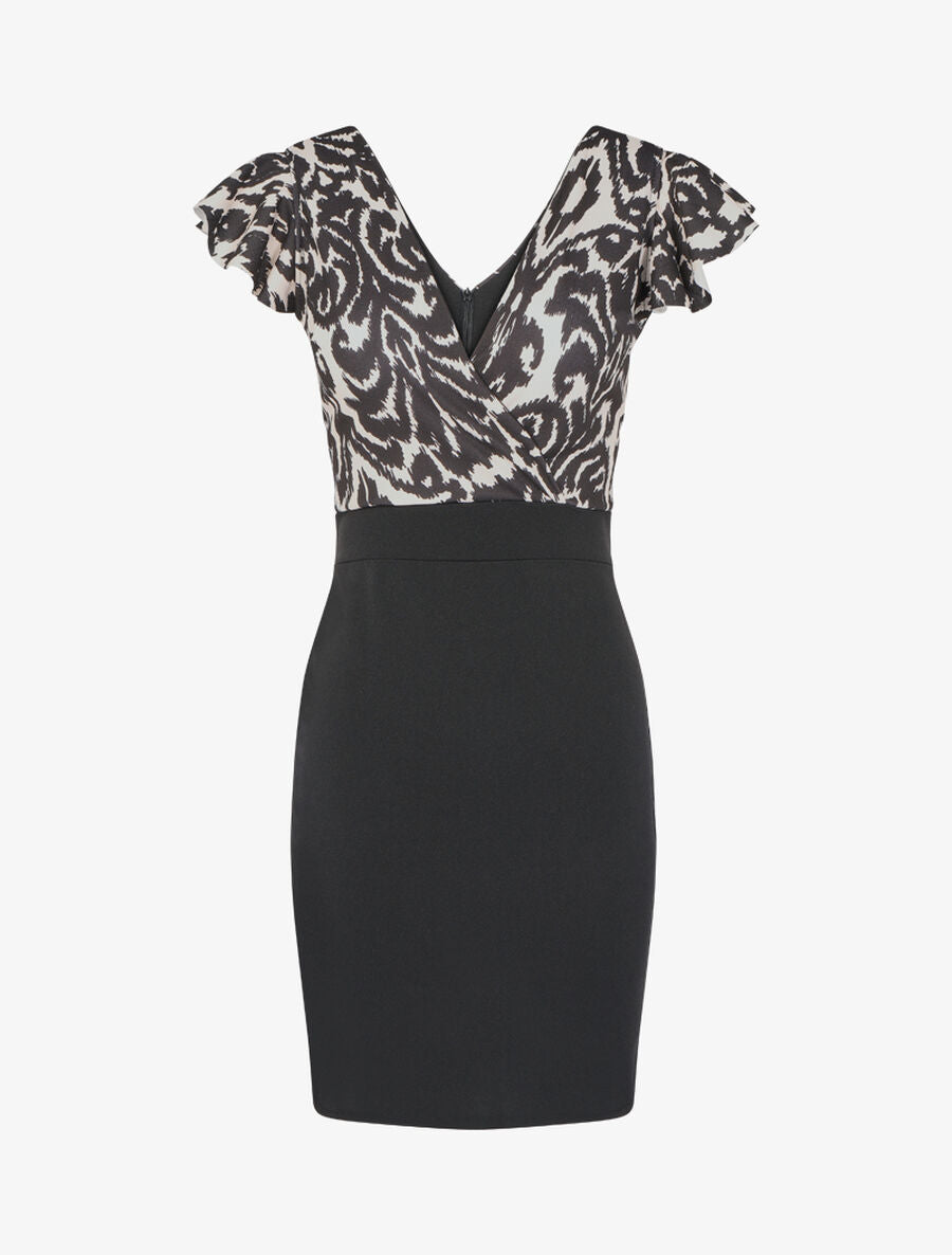 Robe fourreau à imprimé graphique - Beige/noir - 1
