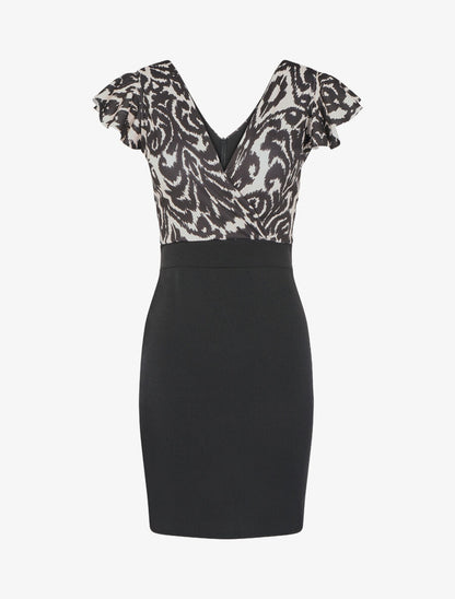 Robe fourreau à imprimé graphique - Beige/noir - 1