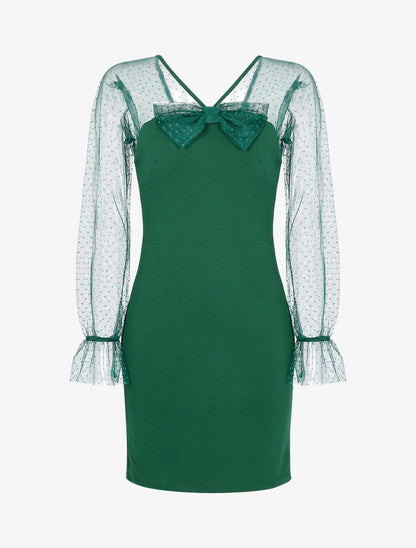 Robe à empiècement en tulle à pois - Vert - 1