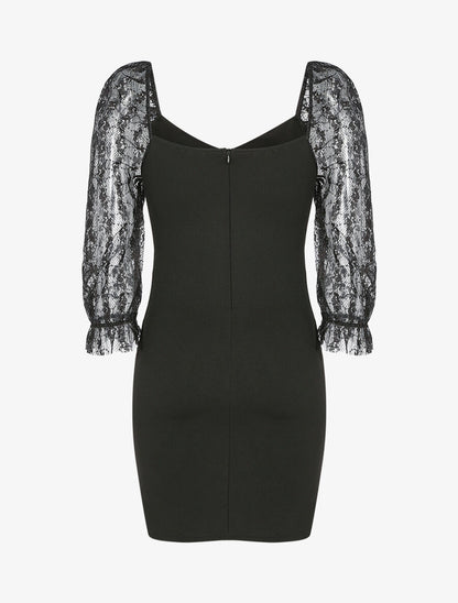 Robe en dentelle et sequins - Noir - 2