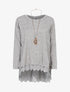 Pull oversize à bord dentelle et sautoir - Gris chiné - 1