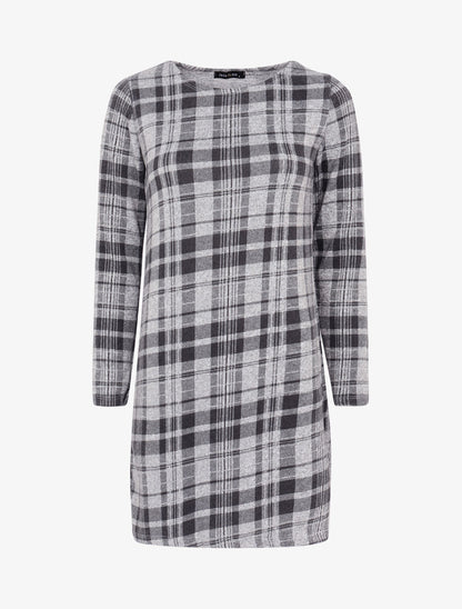 Robe à imprimé tartan - Gris clair - 1