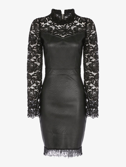 Robe en simili buste et manches en dentelle - Noir - 1