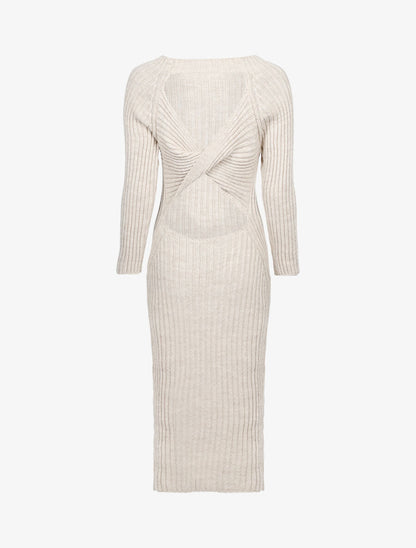 Robe à dos ajouré effet torsadé - Beige - 2