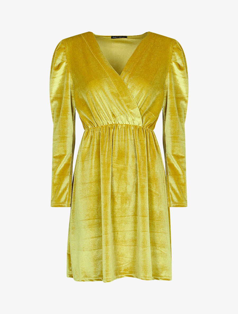 Robe patineuse effet velours - Jaune - 1
