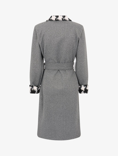Veste longue à revers imprimé pied de poule - Gris chiné - 2