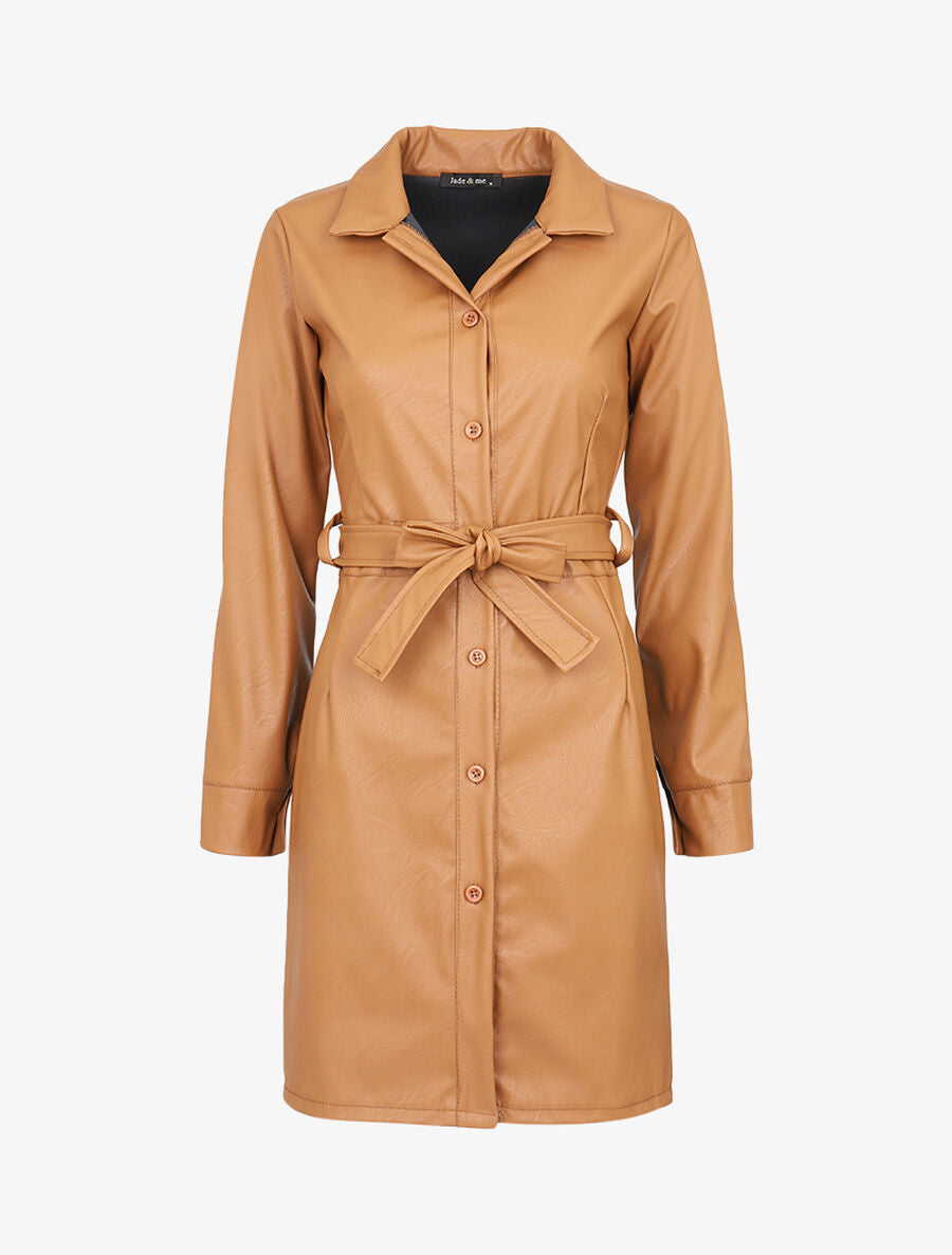 Tunique style robe en simili - Camel - 1