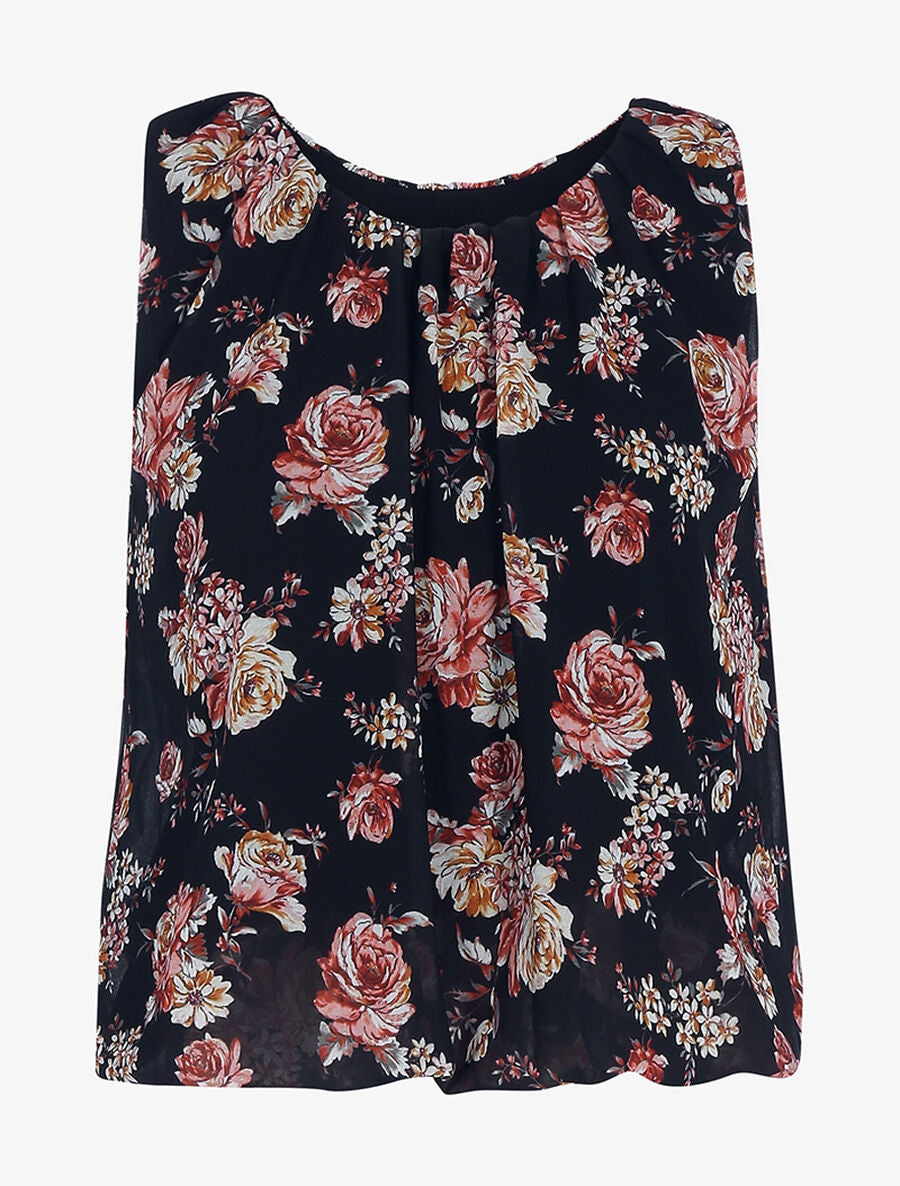 Top à imprimé pivoines - Noir - 1
