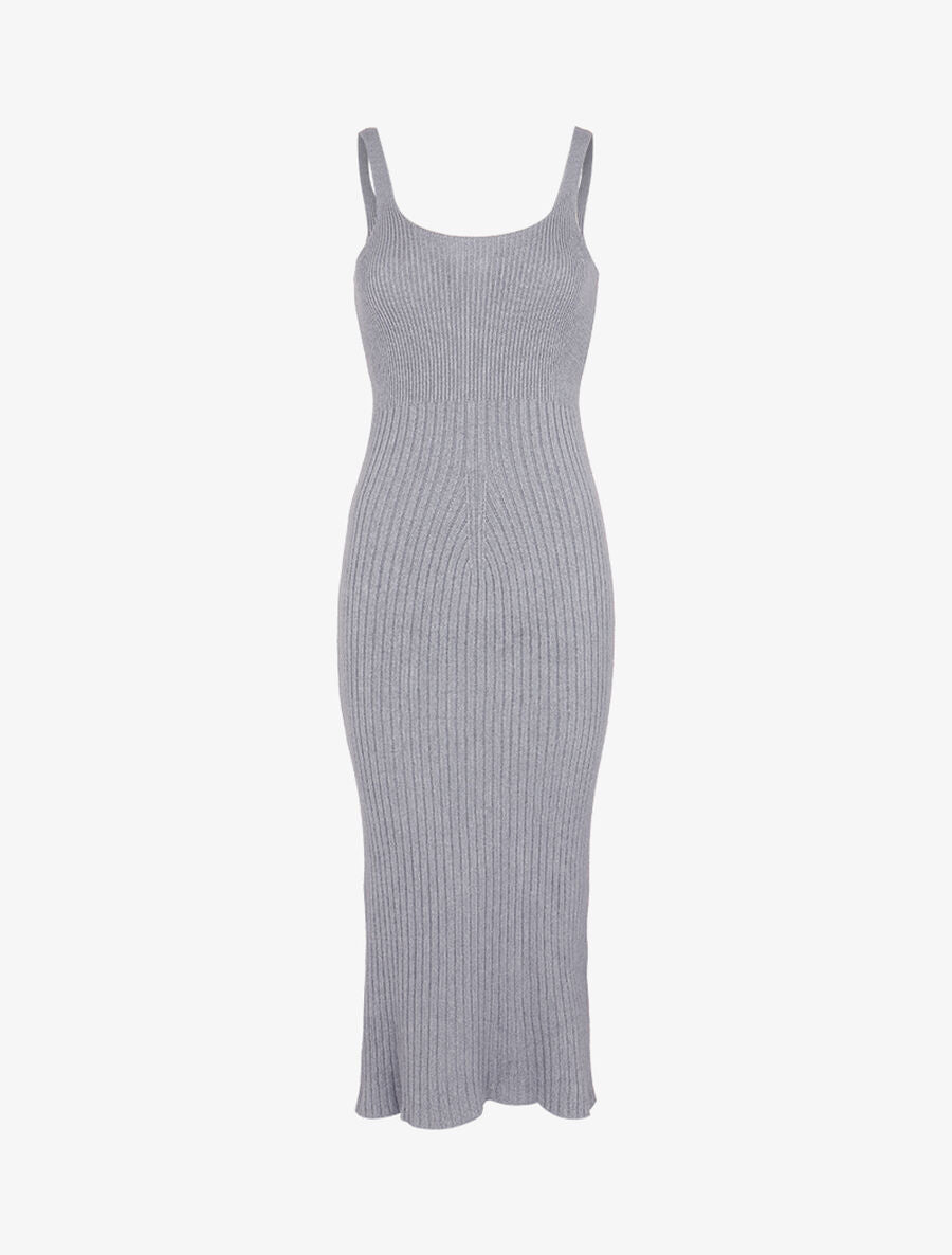 Robe fourreau en maille côtelée - Gris clair - 1