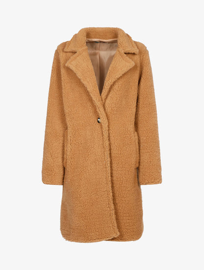 Manteau long et oversize en laine bouclette - Camel - 1