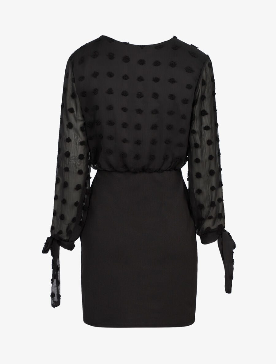 Robe fourreau à buste empiécé de ronds - Noir - 2