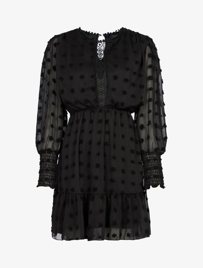 Robe patineuse en voile à reliefs - Noir - 1