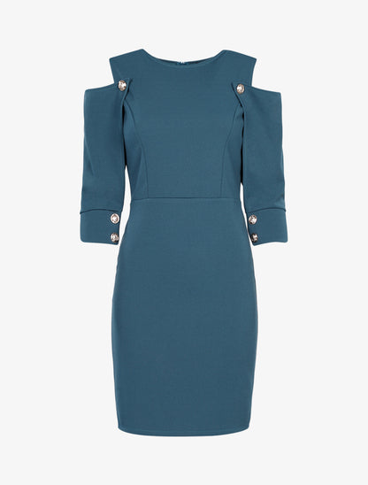 Robe à manches boutonnées - Bleu canard - 1