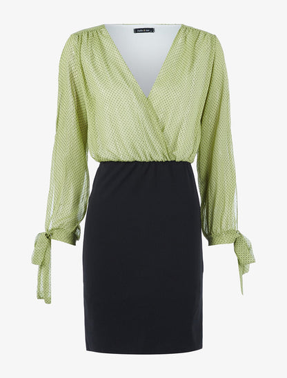 Robe buste tulle à pois - Vert/noir - 1