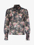 Blouse fleurie à encolure montante - Noir - 1