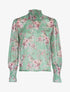 Blouse fleurie à encolure montante - Vert - 1