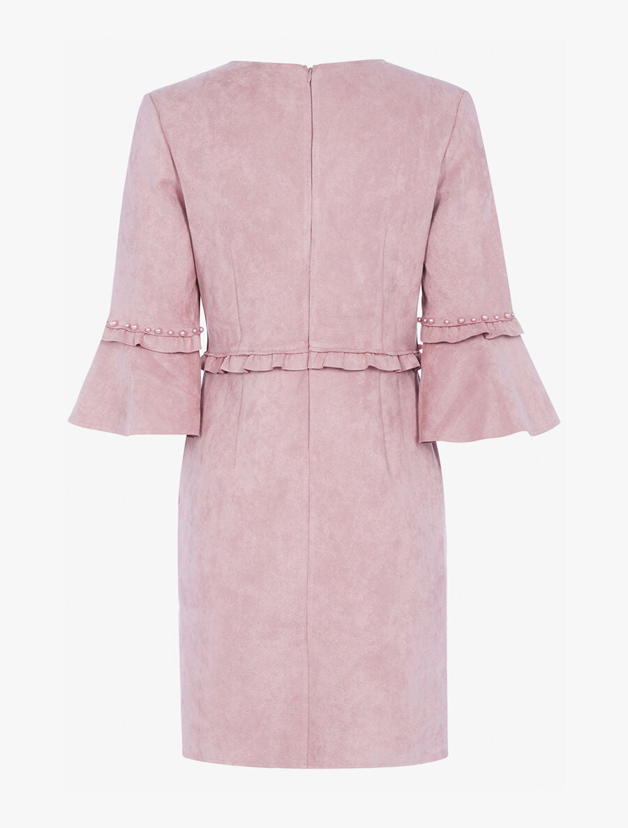 Robe en suédine à volants et perles - Rose - 2