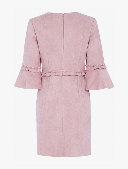 Robe en suédine à volants et perles - Rose - 2
