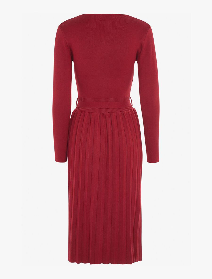 Robe à décolleté festonné - Rouge grenat - 2