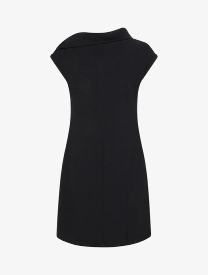 Robe-pull col tombant boutonné - Noir - 2