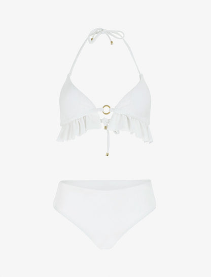 Bikini triangle uni à détail bijoux - Blanc - 5