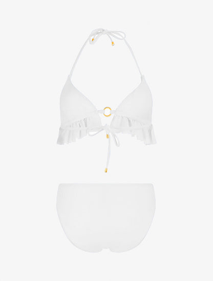 Bikini triangle uni à détail bijoux - Blanc - 3