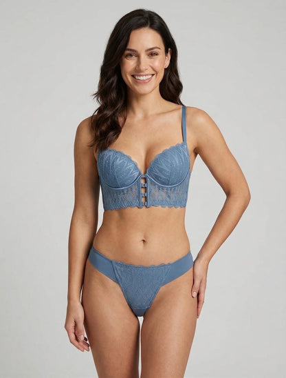 Ensemble soutien-gorge et tanga en dentelle - Bleu