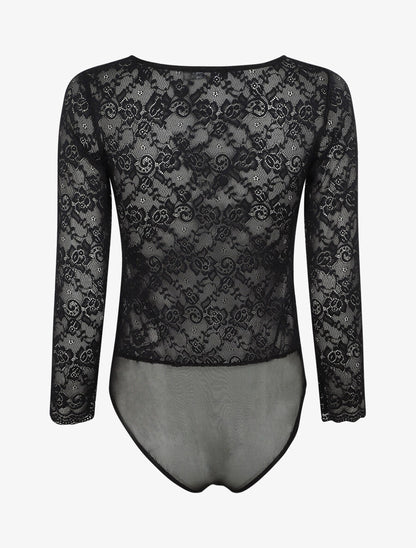 Body transparent à empiècements dentelle - Noir - 2