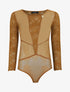 Body transparent à empiècements dentelle - Moutarde - 4
