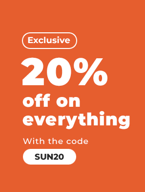 20% off on everything with no minimum purchase. Use the code SUN20