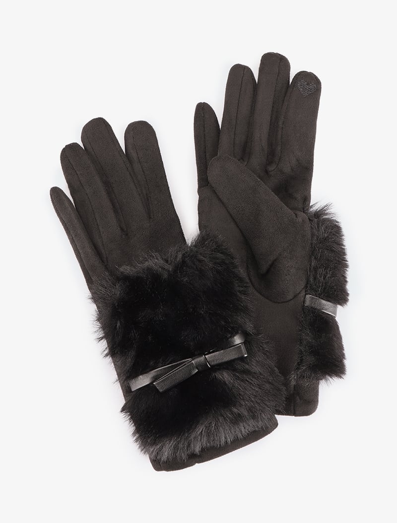 gants su��d��s en fourrure et simili - noir - femme -