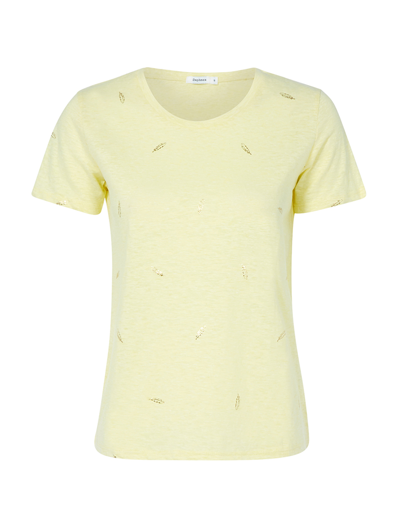 t-shirt �� plumes dor��es - jaune - femme -