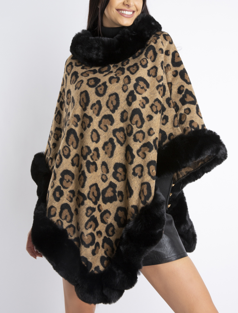 poncho �� imprim�� l��opard - camel - femme -