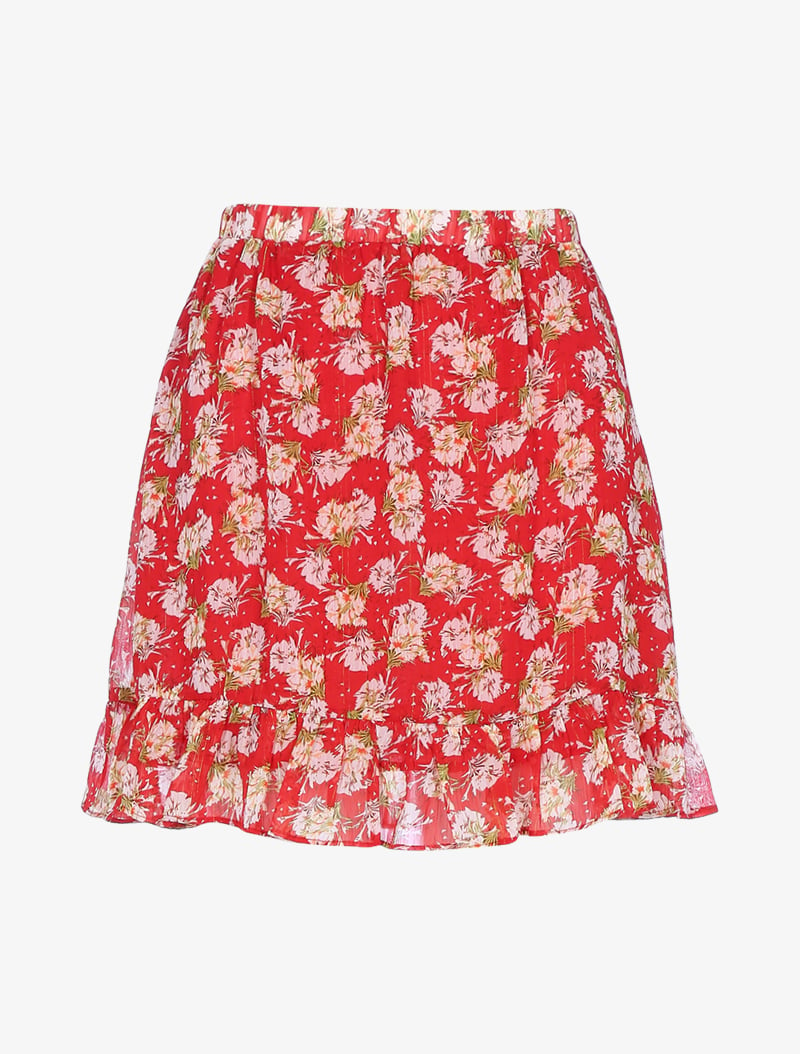jupe volant��e �� imprim�� floral - rouge - femme -