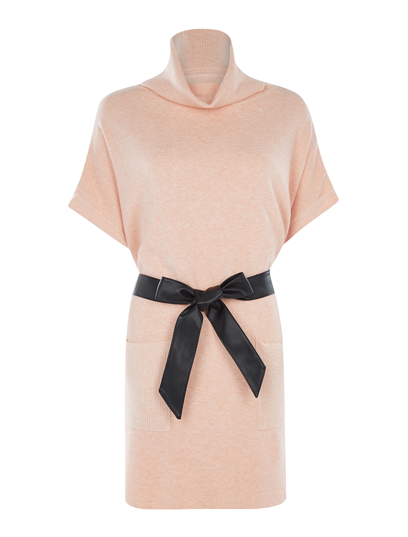 robe-pull ample �� col roul�� - rose - femme -