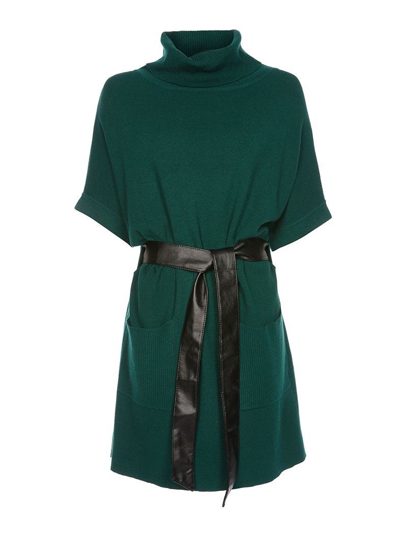 robe-pull ample �� col roul�� - vert - femme -