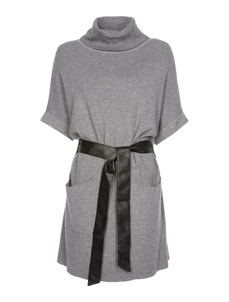 robe-pull ample �� col roul�� - gris - femme -